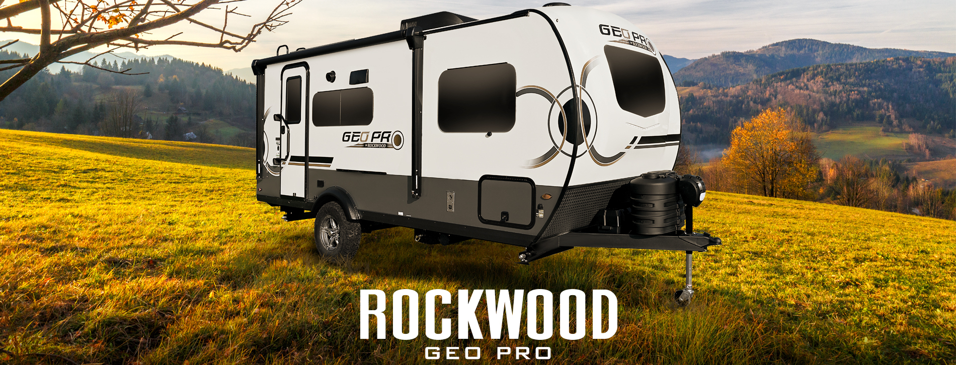 Two Forest River Rockwood GEO PRO campers parked at a campsite